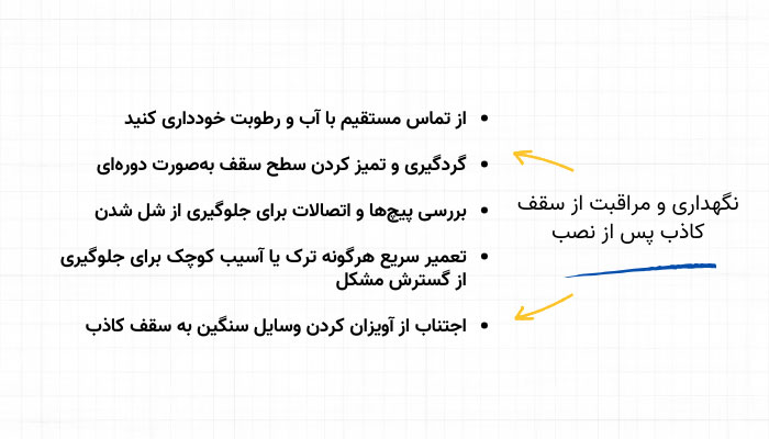 نگهداری و مراقبت از سقف کاذب پس از نصب
